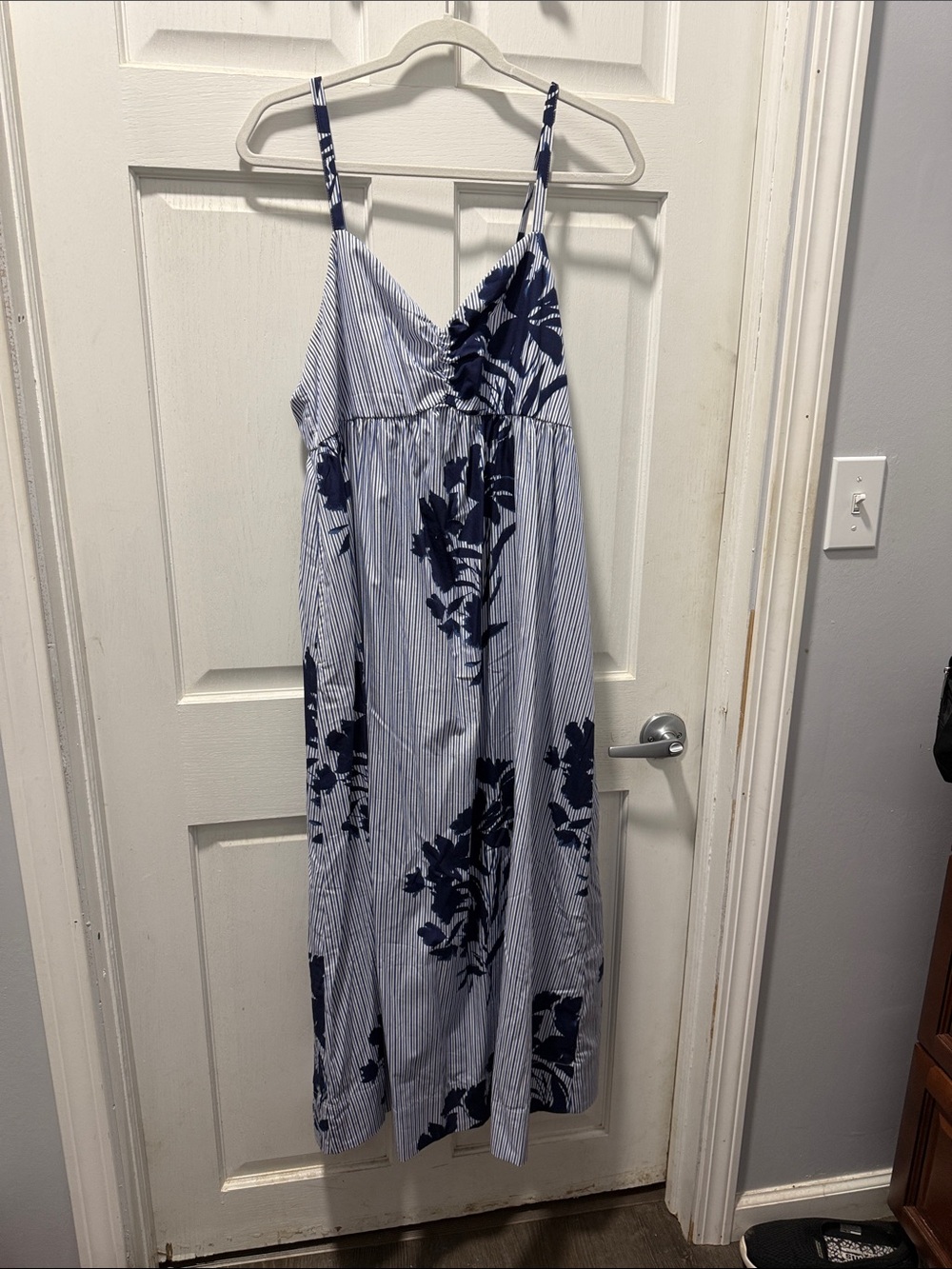 Abercrombie & Fitch Navy Floral on Light Blue Striped Maxi Dress